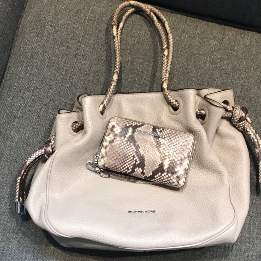 Michael Kors grey and taupe leather purse & wallet